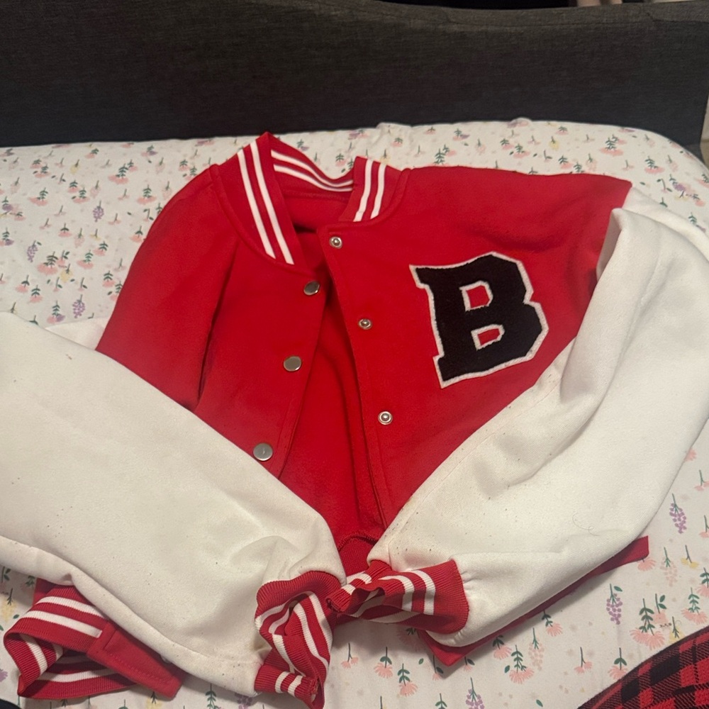 Red and White Varsity Jacket with B Patch